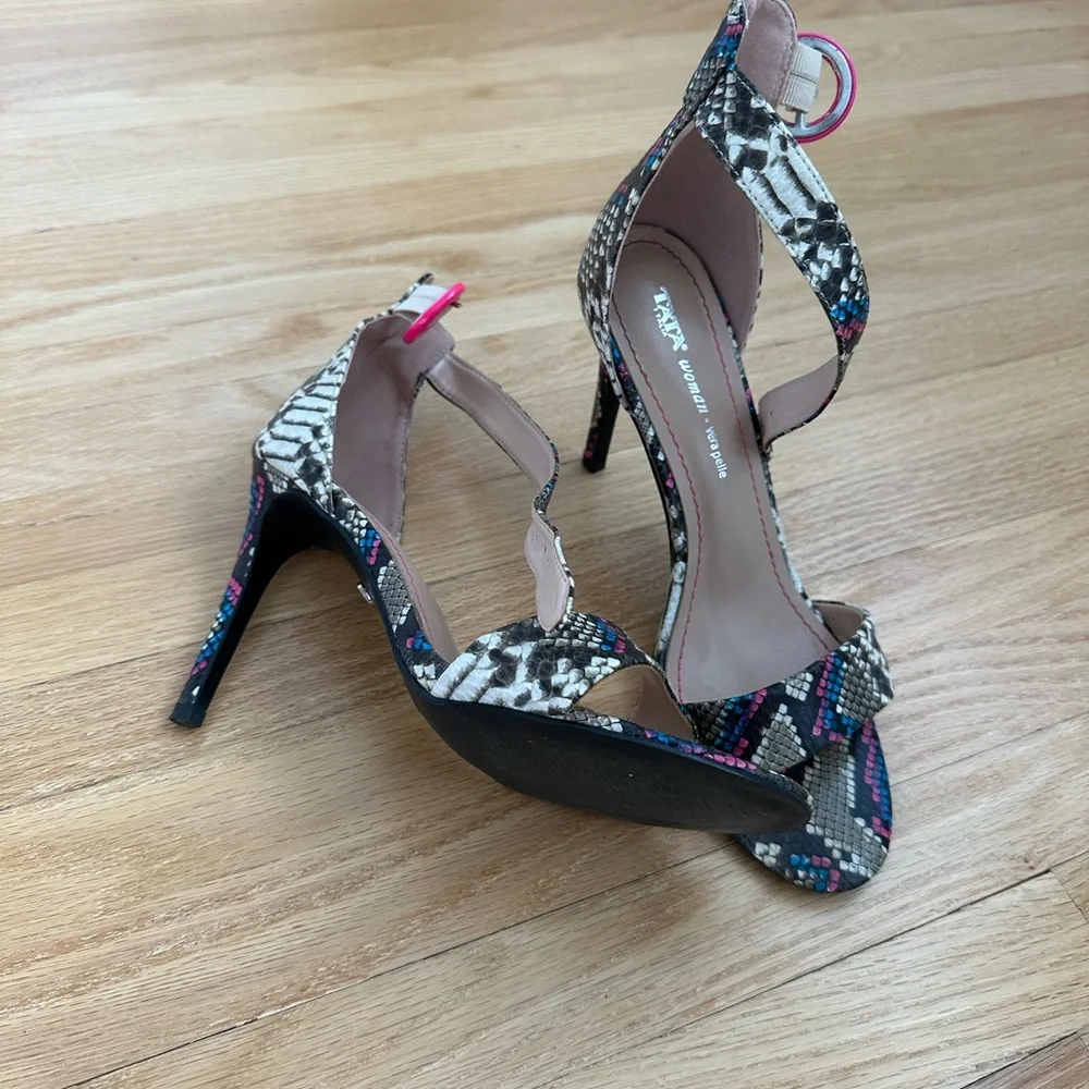 Tata Italia Snakeskin Heels with Pink and Blue Accents - Picture 3 of 8